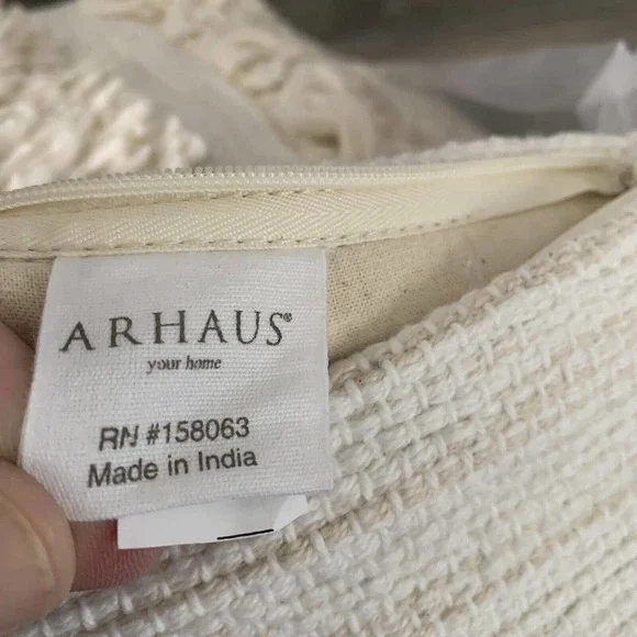 ARHAUS Winstead Lumbar Pillow Cover Ivory Shag Striped Pattern Fringe India NEW - Picture 2 of 6